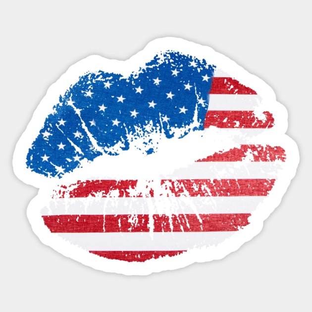 4th of July American flag patriotic lips Sticker by Shanti-Ru Design